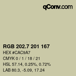 カラーコード: RGB 202.7 201 167 | qconv.com