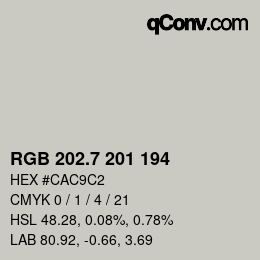 カラーコード: RGB 202.7 201 194 | qconv.com