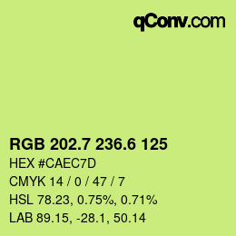 カラーコード: RGB 202.7 236.6 125 | qconv.com