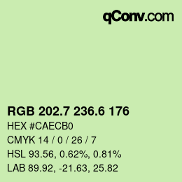 カラーコード: RGB 202.7 236.6 176 | qconv.com