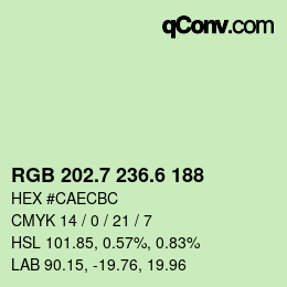 カラーコード: RGB 202.7 236.6 188 | qconv.com