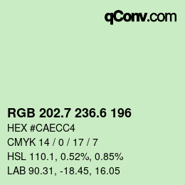 カラーコード: RGB 202.7 236.6 196 | qconv.com
