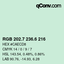 カラーコード: RGB 202.7 236.6 216 | qconv.com