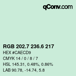 カラーコード: RGB 202.7 236.6 217 | qconv.com