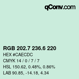 カラーコード: RGB 202.7 236.6 220 | qconv.com