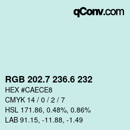 カラーコード: RGB 202.7 236.6 232 | qconv.com