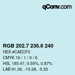 カラーコード: RGB 202.7 236.6 240 | qconv.com