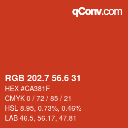 カラーコード: RGB 202.7 56.6 31 | qconv.com