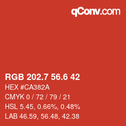 カラーコード: RGB 202.7 56.6 42 | qconv.com