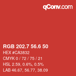 カラーコード: RGB 202.7 56.6 50 | qconv.com