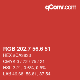カラーコード: RGB 202.7 56.6 51 | qconv.com