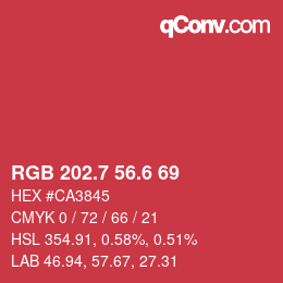カラーコード: RGB 202.7 56.6 69 | qconv.com
