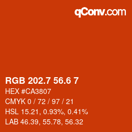 カラーコード: RGB 202.7 56.6 7 | qconv.com