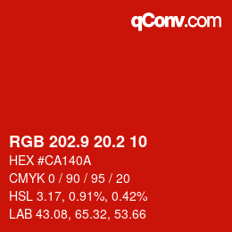 カラーコード: RGB 202.9 20.2 10 | qconv.com
