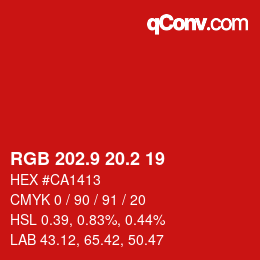 カラーコード: RGB 202.9 20.2 19 | qconv.com