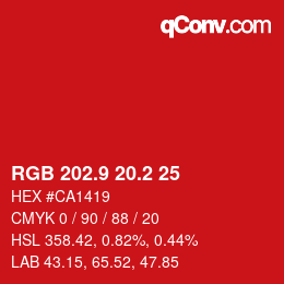 カラーコード: RGB 202.9 20.2 25 | qconv.com