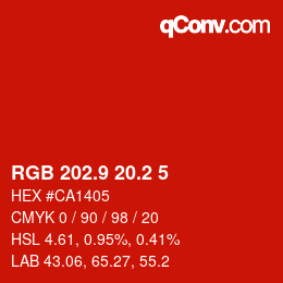 カラーコード: RGB 202.9 20.2 5 | qconv.com