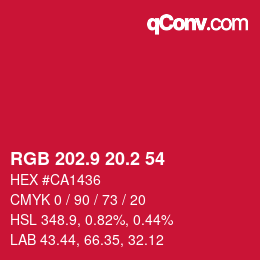 カラーコード: RGB 202.9 20.2 54 | qconv.com