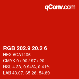 カラーコード: RGB 202.9 20.2 6 | qconv.com
