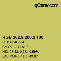 カラーコード: RGB 202.9 200.2 100 | qconv.com