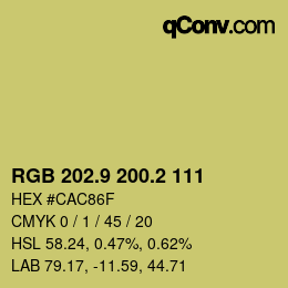 カラーコード: RGB 202.9 200.2 111 | qconv.com