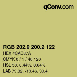 カラーコード: RGB 202.9 200.2 122 | qconv.com