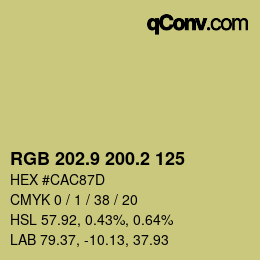 カラーコード: RGB 202.9 200.2 125 | qconv.com
