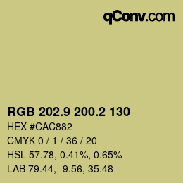 カラーコード: RGB 202.9 200.2 130 | qconv.com