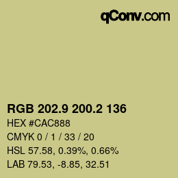 Farbcode: RGB 202.9 200.2 136 | qconv.com