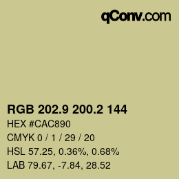Código de color: RGB 202.9 200.2 144 | qconv.com
