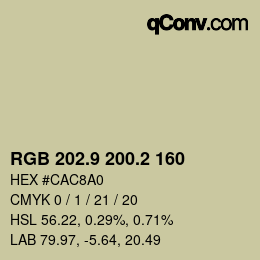 Color code: RGB 202.9 200.2 160 | qconv.com