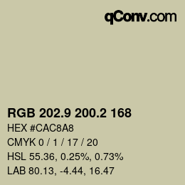 Color code: RGB 202.9 200.2 168 | qconv.com