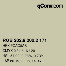 Color code: RGB 202.9 200.2 171 | qconv.com
