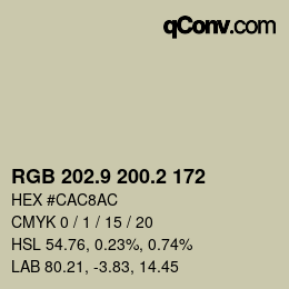 カラーコード: RGB 202.9 200.2 172 | qconv.com