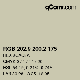 Color code: RGB 202.9 200.2 175 | qconv.com