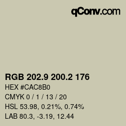 Color code: RGB 202.9 200.2 176 | qconv.com