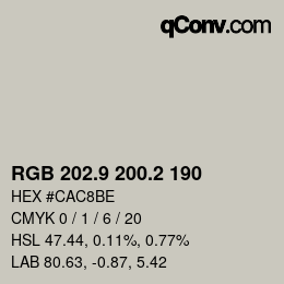 Color code: RGB 202.9 200.2 190 | qconv.com