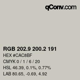Color code: RGB 202.9 200.2 191 | qconv.com