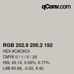 Color code: RGB 202.9 200.2 192 | qconv.com