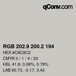 Color code: RGB 202.9 200.2 194 | qconv.com