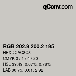Color code: RGB 202.9 200.2 195 | qconv.com