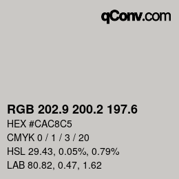 カラーコード: RGB 202.9 200.2 197.6 | qconv.com