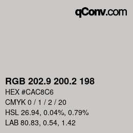 カラーコード: RGB 202.9 200.2 198 | qconv.com