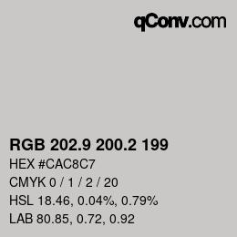 Color code: RGB 202.9 200.2 199 | qconv.com