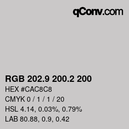 Color code: RGB 202.9 200.2 200 | qconv.com