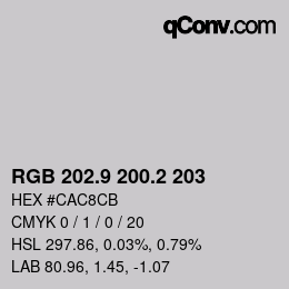 カラーコード: RGB 202.9 200.2 203 | qconv.com