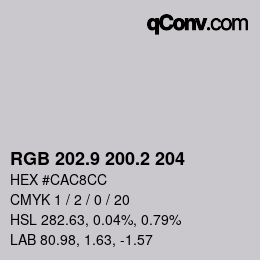 Color code: RGB 202.9 200.2 204 | qconv.com