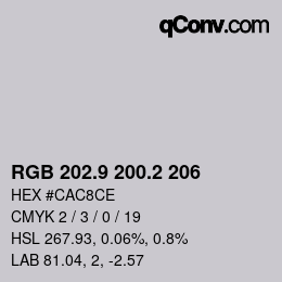 Color code: RGB 202.9 200.2 206 | qconv.com