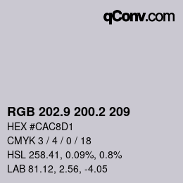 Color code: RGB 202.9 200.2 209 | qconv.com