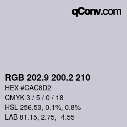 Color code: RGB 202.9 200.2 210 | qconv.com